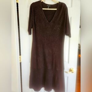 Eileen Fisher Cocoa Brown knit v-neck midi dress 1x